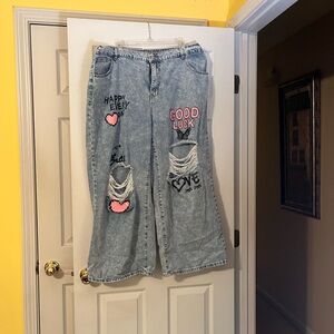 SHEIN Light Blue Jeans with Pink and Black Details